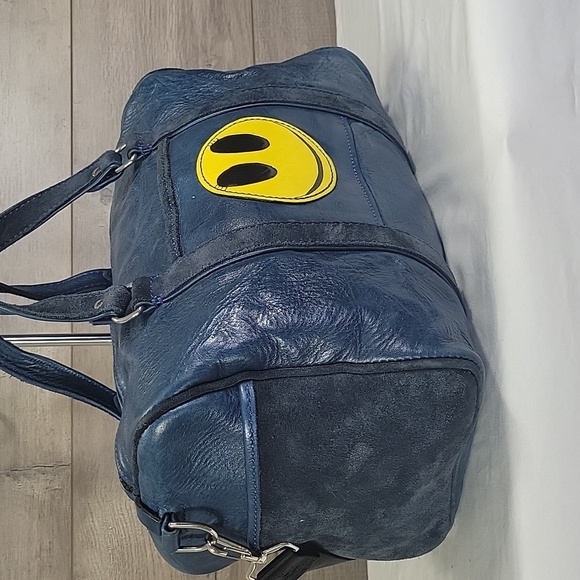 MU Sports Navy Leather Happy Face Small Duffle Shoulder Bag - Picture 3 of 12